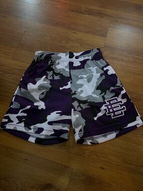 Eric Emanuel Purple, Gray & White Camo Athletic Shorts